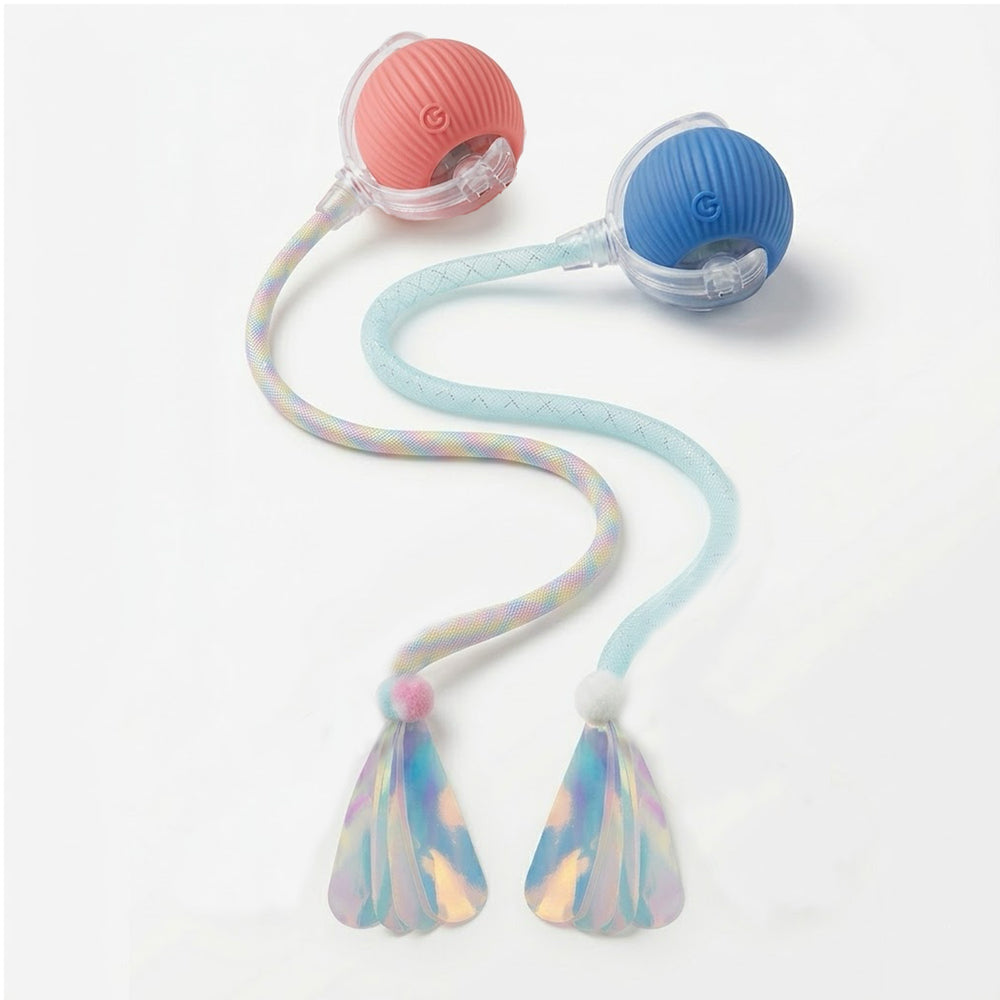 Interactive pet balls with pom-pom and feather tail